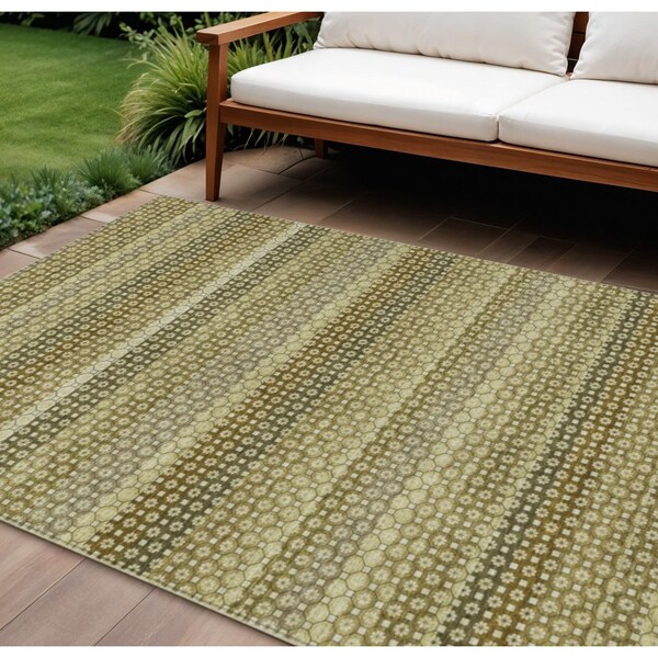 Homeroots 9' X 12' Artichoke Green And Fern Green Striped Washable Indoor Outdoor Area Rug 610580 - main