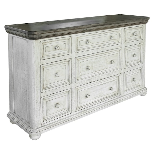 Homeroots 62" Gray and Ivory Solid Wood Nine Drawer Triple Dresser 524538 - main