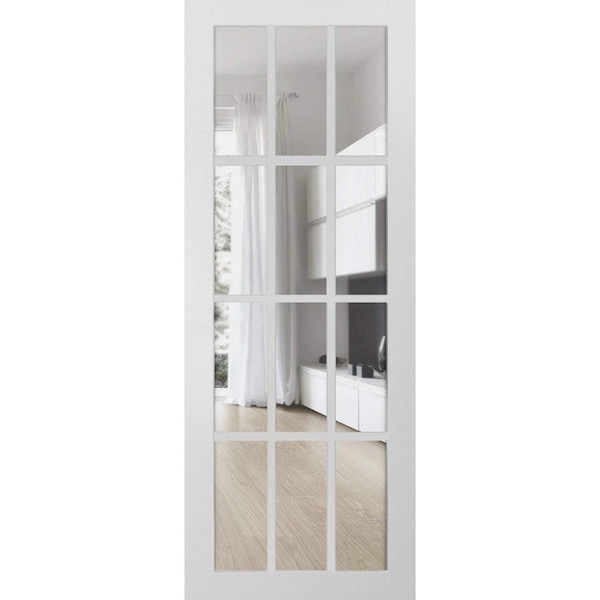 Sartodoors Slab Barn Door Panel Clear Glass 12 lites, Felicia 3355 Matte White, Sturdy Finished Doors, Pocke FELICIA3355S-WS-42 - main