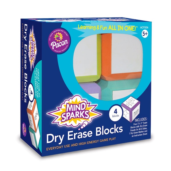 Mind Sparks Dry Erase Blocks, Assorted Colors, 3" x 3", 4 Blocks, 4PK PAC9306 - main