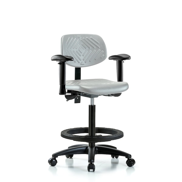 Blue Ridge Ergonomics Poly Chair-High Bench Ht with Seat Tilt, Adjustable Arms, Black Foot Ring, & Casters in Gray Poly PHBCH-RG-T1-A1-BF-RC-GRY - main