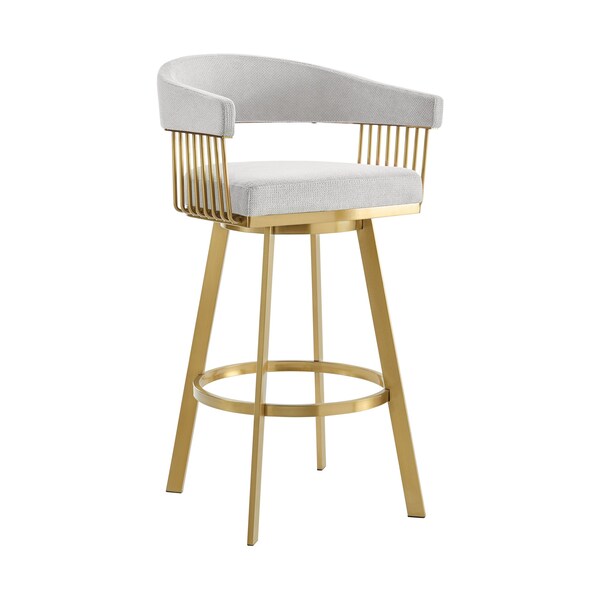 Armen Living Chelsea 30in Swivel Bar Stool with Gold Brushed Stainless Steel and Silver Fabric LCCSBABGLSI30 - main