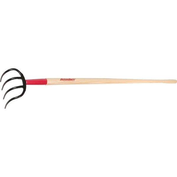Razor-Back Potato Hook, 69 in W, 5718 in L, 612 in L Tine, 4 Tine, Hardwood Handle 75144 - main