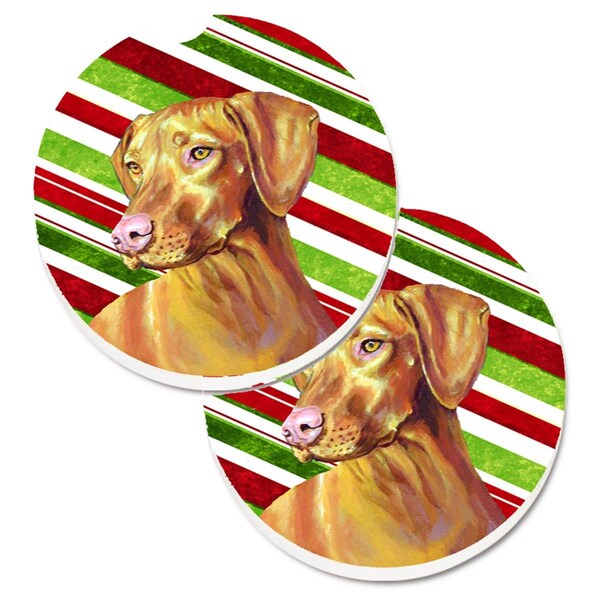 Carolines Treasures Vizsla Candy Cane Holiday Christmas Set of 2 Cup Holder Car Coaster LH9235CARC - main