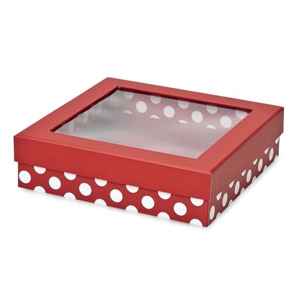Nashville Wraps Red Polka Dot Gourmet Rigid Window Box, X-Large 7.75x7.75x2in, 18PK 612BPDR - main