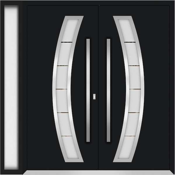 Vdomdoors Metal Double Doors Deux 6500 Black Enamel Frosted Glass 1 Sidelight Entry Modern Painted 86x80 (W72 DEUX6500DEXD-BLK-W72+14xH80-LH-O - main