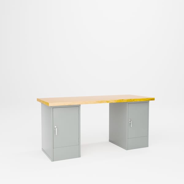 Pucel Pedestal Bench with Door Cabinet, 72 in W x 30 in D x 34 in H, Steel Top, Light Blue CB-3072-W - main