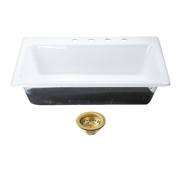 Kingston Brass 33-Inch Cast Iron Self-Rimming Single Bowl Drop-In Kitchen Sink, 4-Hole with Strainer KGCKTS332297 - main