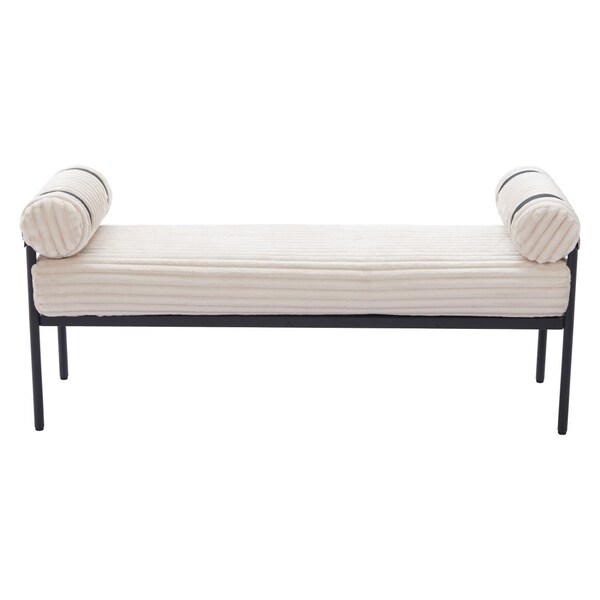 Homeroots 56in Cream and Black Fabric Upholstered Bench 668850 - main