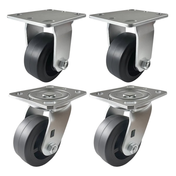 Hyw Products Heavy Duty Caster Set 4in Rubber on Cast Iron Wheels, 2 Rigid & 2 Swivel, 4PK 40-40R-A1-RC-2,40-40S-A1-RC-2 - main