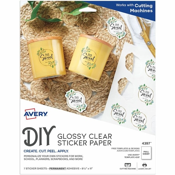 Avery Printable Sticker Paper, Glossy Clear, 8 4397 - main
