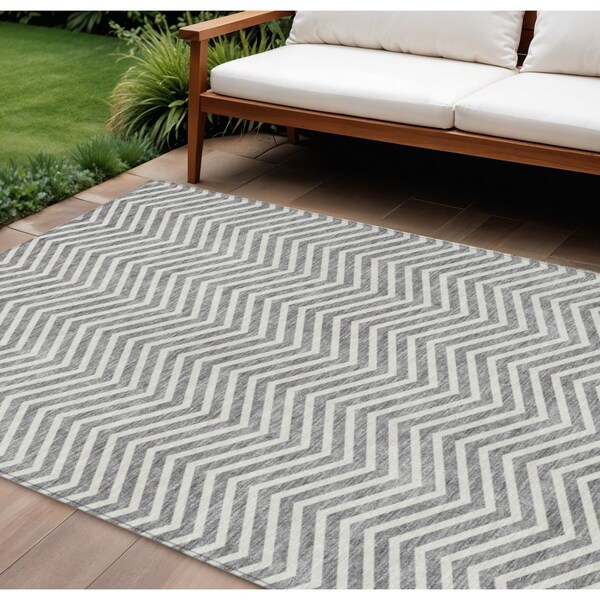 Homeroots 9' X 12' Gray And Ivory Chevron Washable Indoor Outdoor Area Rug 596271 - main
