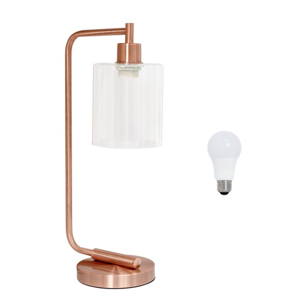 Homeroots 19" Rose Gold Iron Lantern Table Lamp LED With Clear Cylinder Shade 645928 - main