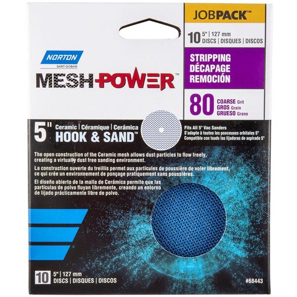 Norton Co MeshPower 5 in. 80 Grit Ceramic Hook & Loop Mesh Sanding Disc, 10PK 1024387 - main