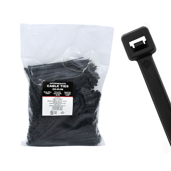 Cable Ties Unlimited Cable Tie, 5.5 in L, 40 lb Strength, 1.1 in Max Bundle Dia, Nylon 6/6, UV Resistant, Black, 1000PK I55-40-0M - main