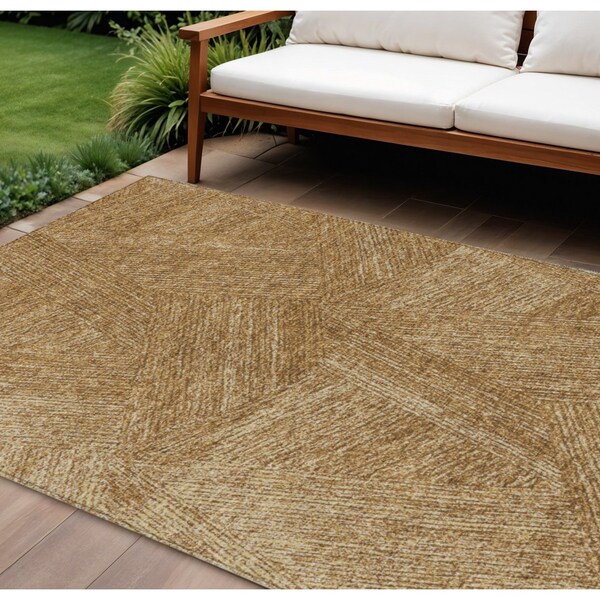 Homeroots 8' X 10' Gold Brown And Ivory Abstract Washable Indoor Outdoor Area Rug 597019 - main