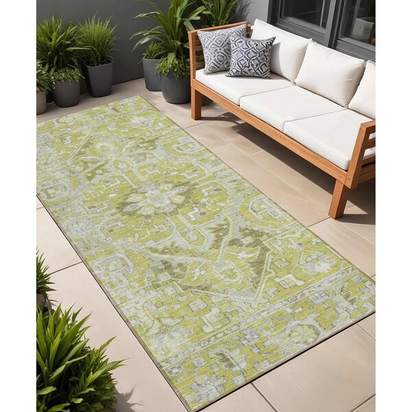 Homeroots 8' Runner Artichoke Green Oriental Washable Non Skid Indoor Outdoor Runner Rug 563737 - main