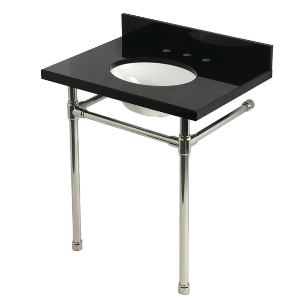 Kingston Brass 30-Inch Black Granite Console Sink with Stainless Steel Legs, 8-Inch, 3-Hole KVPK30K86ST - main