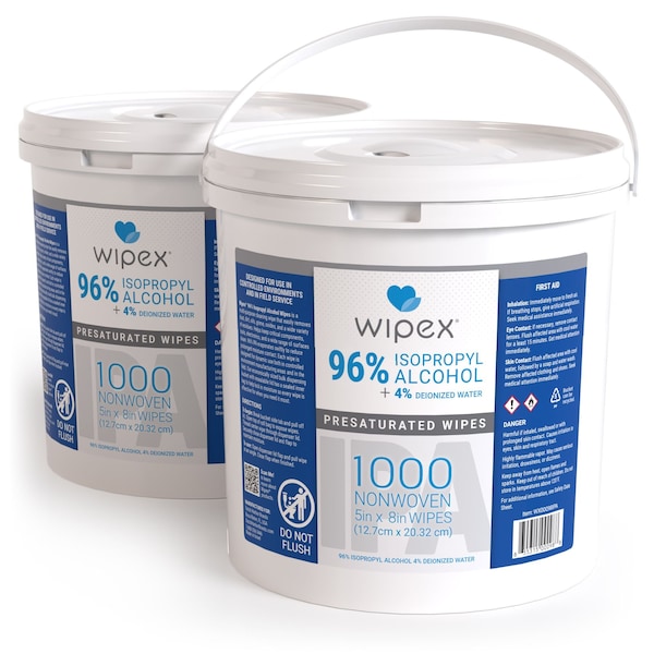 Wipex 96% Isopropyl Alcohol Wipes 1000ct Value Bucket, 2000 wipes/case, Lint-Free SMS Cloth Material, 2PK WX00098IPA-2 - main