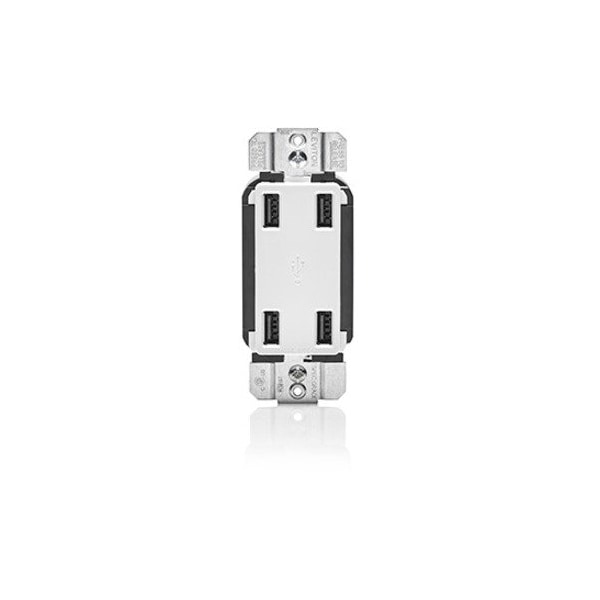 Leviton 4-Port USB Charging Receptacle, 4.2 Amp, 125 Volt, 25 Watt, White USB4P-W - main