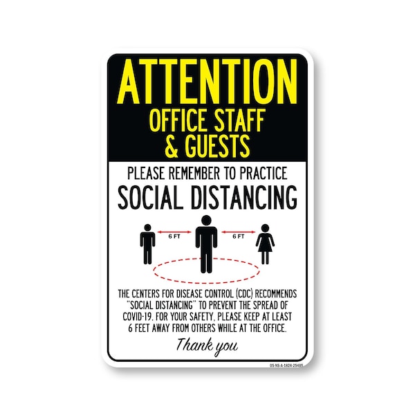 Signmission Public Safety, Office Staff And Guests Practice Social Distancing, 24in X 18in, OS-NS-A-1824-25405 OS-NS-A-1824-25405 - main