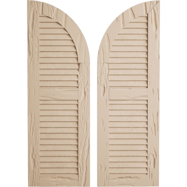 Ekena Millwork Pecky Cypress 2 Equal Louver w/Quarter Round Arch Top Faux Wood Shutters, 18"W x 82"H (64" Low Side) SHULVQ18X82PCPR - main