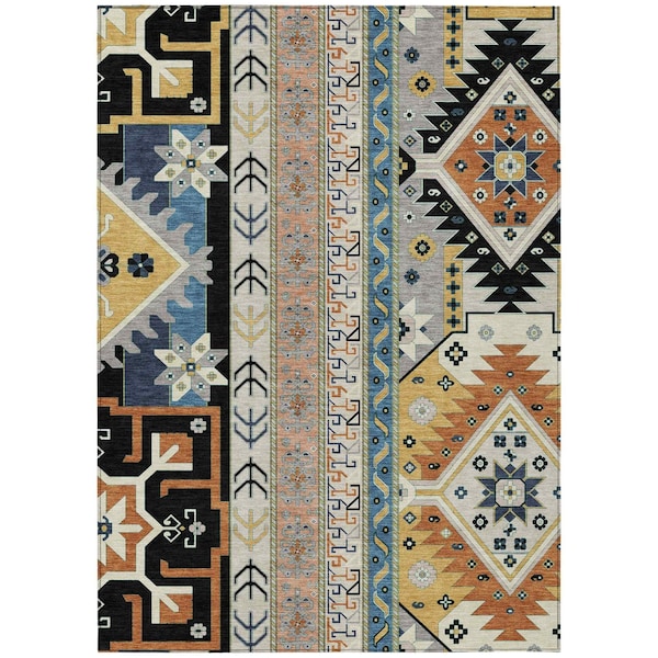 Homeroots 9' X 12' Black Ivory And Copper Aztec Washable Indoor Outdoor Area Rug 598458 - main
