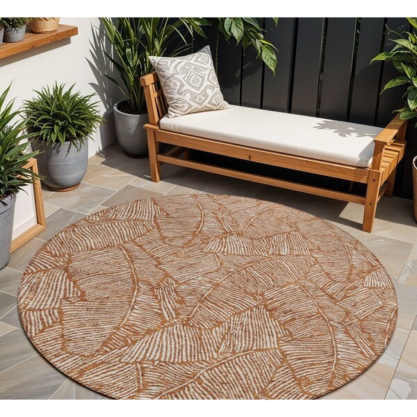 Homeroots 8' Copper And Beige Round Floral Washable Indoor Outdoor Area Rug 594655 - main