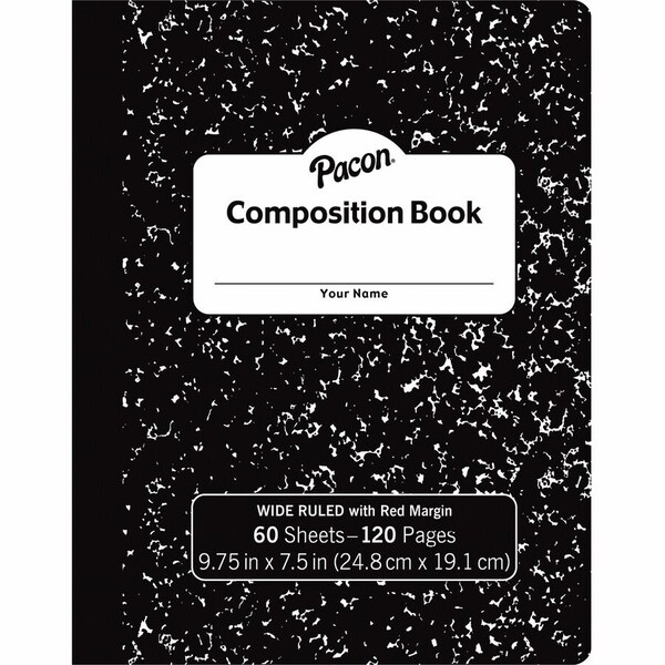Pacon Composition Book, Black Marble, 3/8in. Ruled w/Margin, 60 Sheets Per Book, 12PK MMK37118 - main