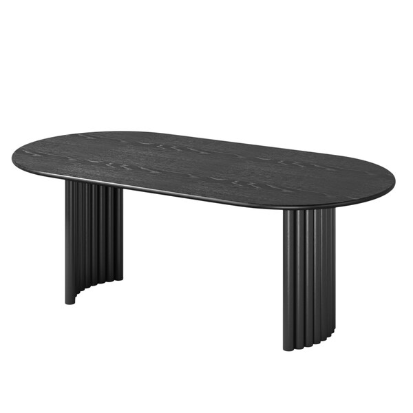 Homeroots 67" Black Solid Wood Double Pedestal Base Oval Dining Table 721142 - main
