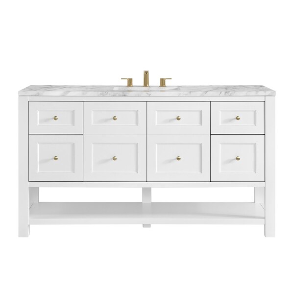 James Martin Vanities Breckenridge 60 in. Single Vanity, Bright White, w/ 3 CM Carrara Marble Top 330-V60S-BW-3CAR - main