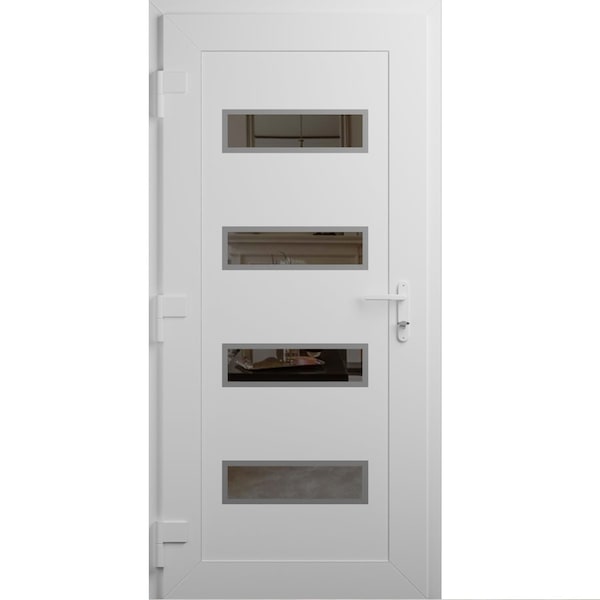 Vdomdoors Front Exterior Prehung Metal-Plastic Door, Manux 8113 White Silk, Office Commercial and Residential MANUX8113EXD-WS-W36xH80-RH - main