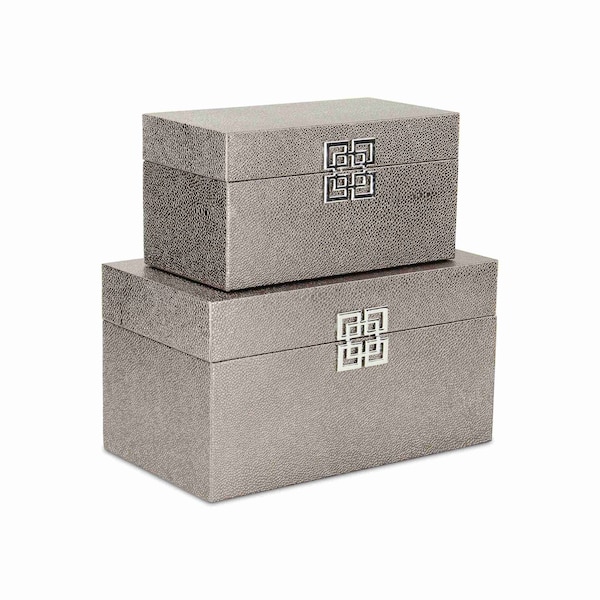 Homeroots Set of Two Gray Wood And Shagreen Box With Lid, 2PK 489357 - main