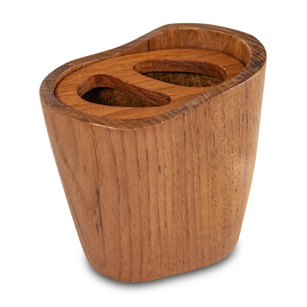Homeroots Natural Brown Solid Teak Oval Toothbrush Holder 475839 - main
