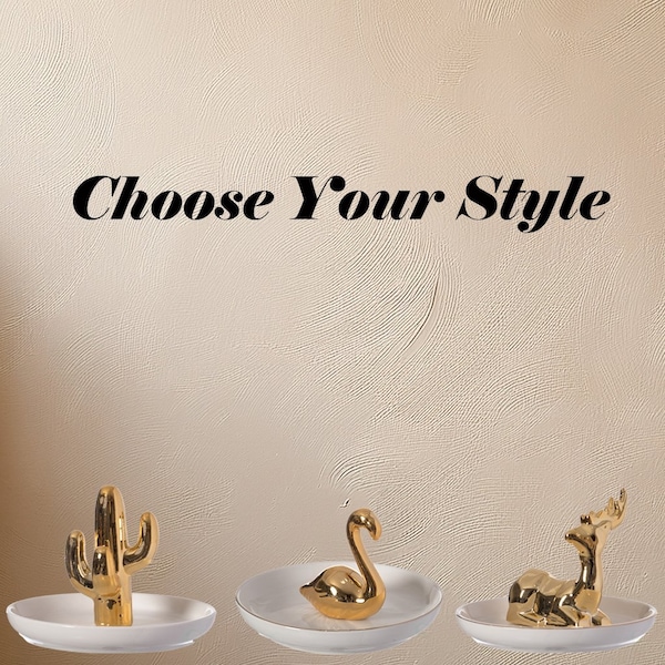 Uniquewise Modern Ceramic Trinket Dish Accent Plate Jewelry Holder White Plate and Gold Deer QI004368.DR - main