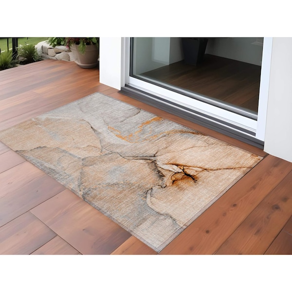 Homeroots 2' X 3' Orange Abstract Washable Non Skid Indoor Outdoor Area Rug 559694 - main