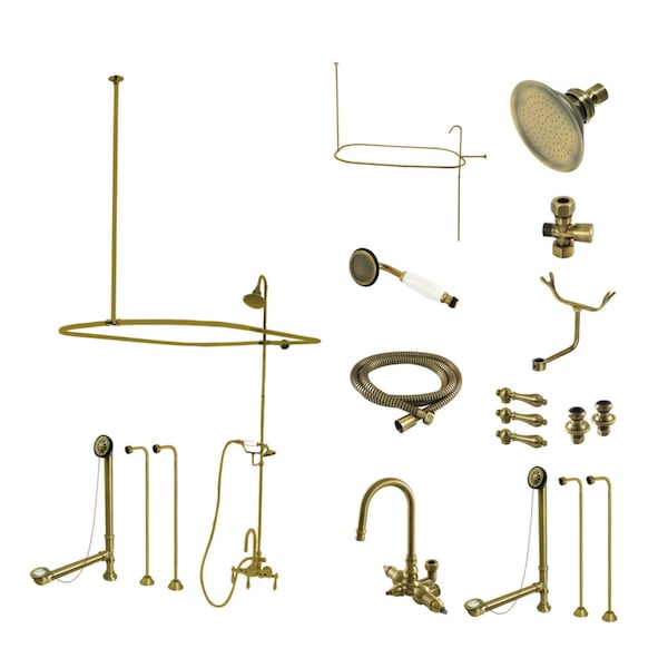 Kingston Brass Three-Handle 2-Hole Tub Wall Mount Clawfoot Tub Faucet Package w/ Shower Enclosure and Hand Shower CCK2143AL - main