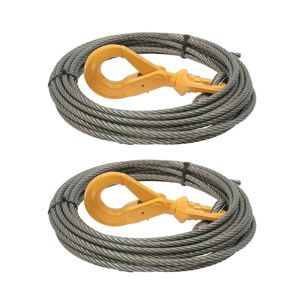 Mytee Products 2 Pcs 3/8x50 ft Winch Cable Wire w/ Self Locking Hook 5700 # WLL Steel Core Winch Rope, 2PK WW-SWG-38-50x2 - main