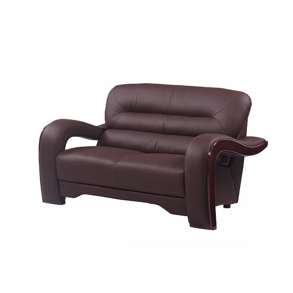 Homeroots 56in Brown And Dark Brown Faux Leather Love Seat 329512 - main