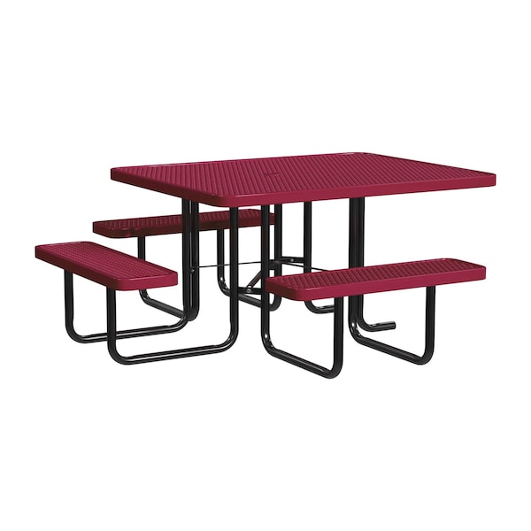 Leisure Craft 46" Square ADA Accessible Outdoor Picnic Table with 3 Bench Seats, Burgundy T46SQP-ADA-BURGUNDY - main