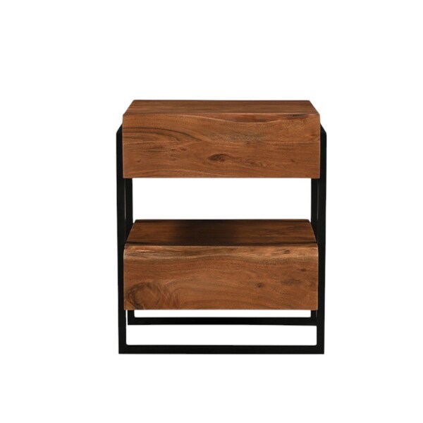 Homeroots 28" Black And Brown Iron and Solid Wood Square Live Edge Two Drawer Nightstand 571533 - main