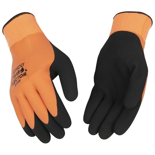 Hydroflector Waterproof Coated Gloves, L, Knit Wrist Cuff, Latex Coating, Acrylic Glove, BlackOrange 1784P-L - main