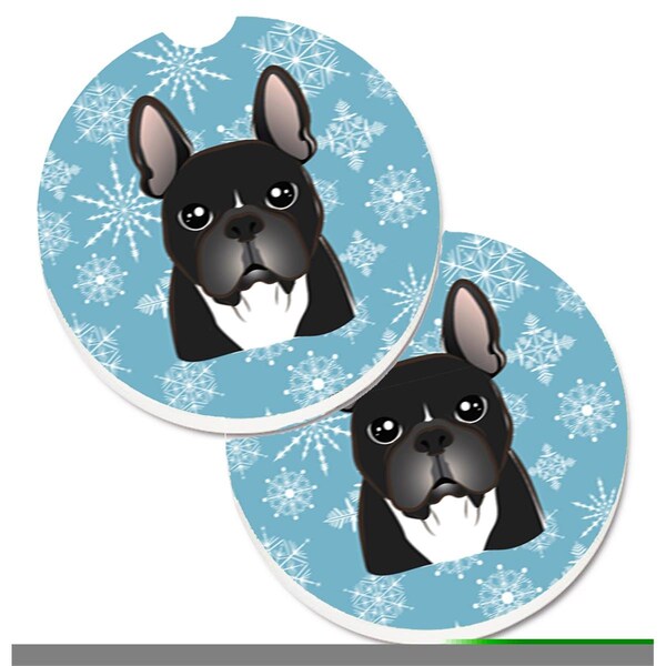 Carolines Treasures Snowflake French Bulldog Set of 2 Cup Holder Car Coaster BB1661CARC - main