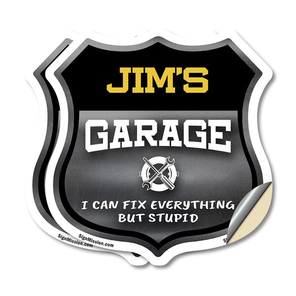 Signmission Jim's Garage I Can Fix Everything But Stupid, 4 inch X 4 inch, Vinyl Decal, 2PK SHI-D-2PACK-4-490-JIM - main