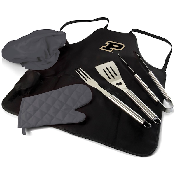 Picnic Time Family Of Brands NCAA Purdue Boilermakers BBQ Apron Tote Pro Grill Set, Heavy Duty BBQ Apron For Men 635-88-179-514-0 - main