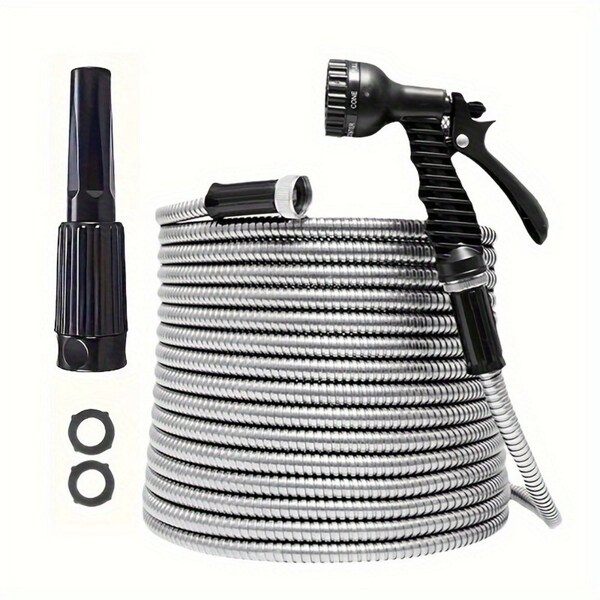 Wrightmaster 1/2 in. dia. x 50 ft. No-Kink Stainless Steel Heavy Garden Hose with 7-Pattern Spray Nozzle ZOR-GCPQF00000022 - main