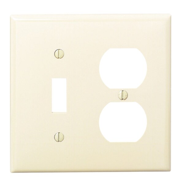 Leviton Commercial Grade 2-Gang Thermoplastic Single Toggle/Duplex Outlet Wall Plate Ivory 001-80705-00I - main