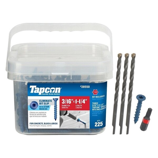 Tapcon Tapcon Concrete Screw, 3/16" Dia., Flat, 1 1/4 in L, Steel Climaseal Coated 28550 - main