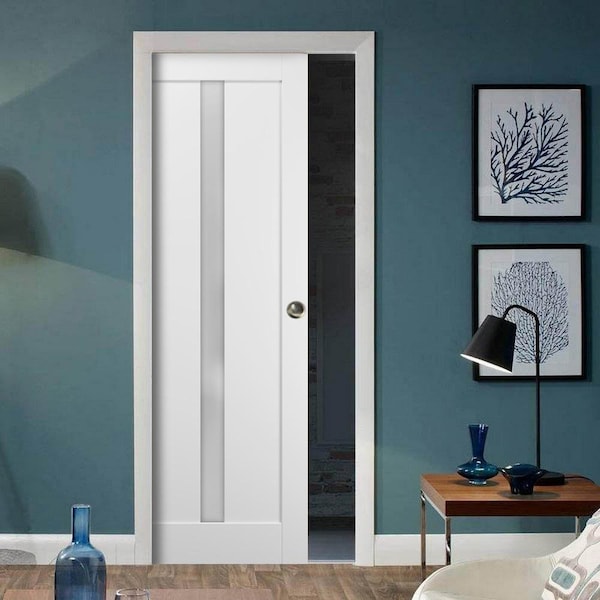 Sartodoors Pocket Interior Door, 18" x 80", White QUADRO4112PD-WS-18 - main