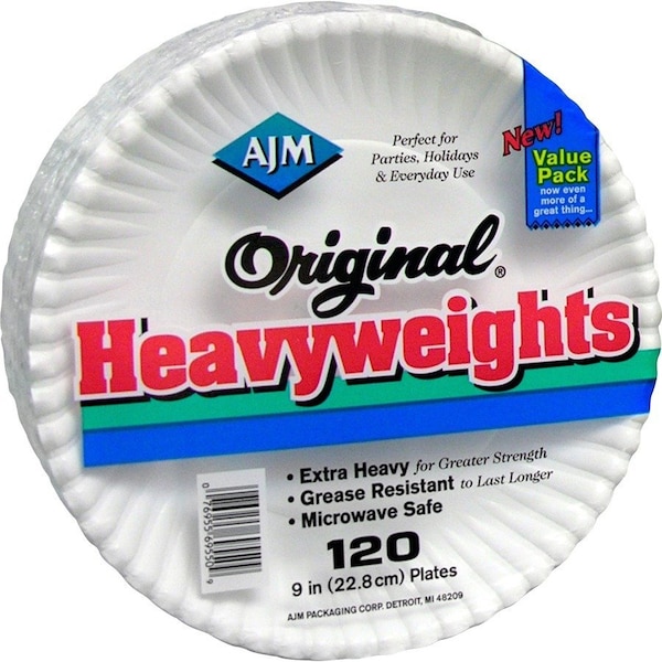 Ajm Packaging Plate, Paper, Hvyweight, 9", We 120PK AJMOH9AJBXWH - main